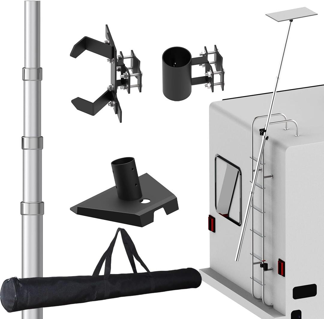 RV Ladder Mounting Kit Compatible with Starlink Gen 3 / V3, 11ft Telescopic Pole with Gen 3 Adapter & Mounting Bracket, Fits 0.51.2 Inch RV Ladder Rails