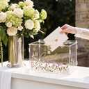 Novabright Clear Acrylic Wedding Card Box with Lock, DIY Decorative Card Box with 3D Wildflower Stickers & Gold Mirror Letters, Transparent Money Gift Holder for Reception Birthday Baby Shower Party