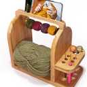 Yarn Holder for Crochet Accessories Durable Bamboo Wood Knitting Accessories Yarn Storage Organizer with Built-in Phone Stand Tangle-Free Dual Rods and Tool Holder Works with Skein, Cake, Ball