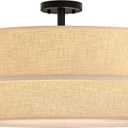 2 Tier 28" Cream Fabric Drum Shade Black 6 Light Semi-Flush Mount Light