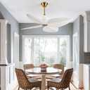 52" Tropical Ceiling Fans, Flush Mount Palm Leaf Ceiling Fan no Light, Indoor Ceiling Fans Without Light for Living Room Bedroom Kitchen Covered Gazebo, APP and Remote Control-White Gold