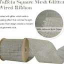 HUIHUANG Champagne Glitter Wired Ribbon 4 inch for Christmas Tree, Champagne and Blue Square Mesh Wired Ribbon for Large Bows, Garlands, Wreaths, Swag, Gift Wrapping, Home Decor- 10 Yards