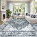 RELEANY Washable Area Rug, Large 9'x12', Grey/White/Beige