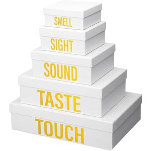 Kolldenn 5 Senses Gift Boxes for Him Her Five Senses Gift Bags Nesting Gifts Box with Lid for Valentine's Day Wedding Anniversary Birthday Party Decor for Husband Boyfriend 5.1'' to 13.8''(White)