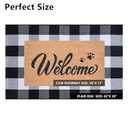 Welcome Door Mats Combo Set, 100% Coco Coir Front Doormat with Cute Pet Paw Prints + 28" x 43" Black and White Plaid Rug, Spring Easter Porch Entryway Decor Indoor Outdoor Floor Mats