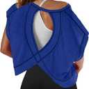SENSERISE Womens Open Back Workout Tops Backless Short Sleeve Athletic Shirt Running Crop Top Gym Yoga Tee (Small, Royal Blue)