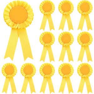 12 Pieces Blank Award Ribbon Prize 1st Place Rosette Medal Winner Victory Recognition Participation Ribbon for Competition Sport Event School Contest(Yellow)
