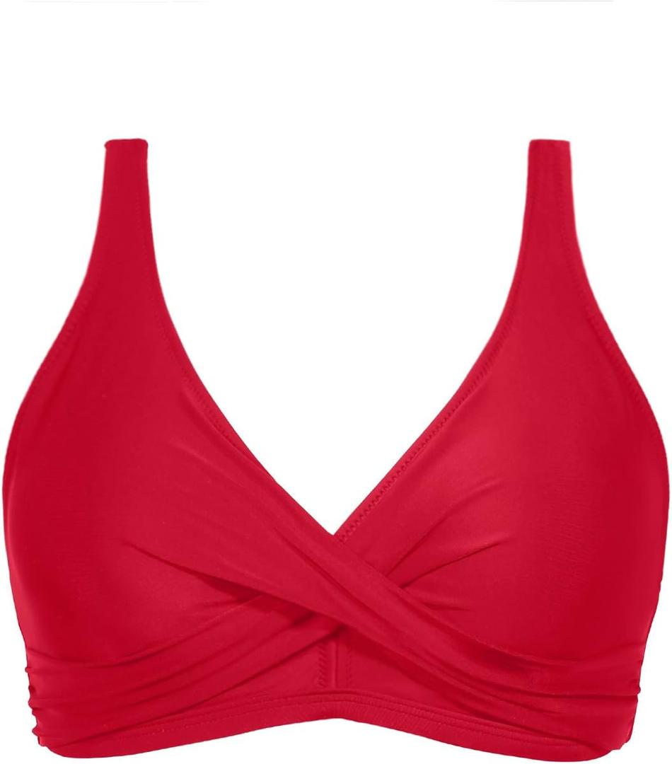 Aqua Eve Women Full Coverage Bikini Top No Bottom Push up Swimsuits Top Sport Bra Bathing Suits Tops (Large, Red)