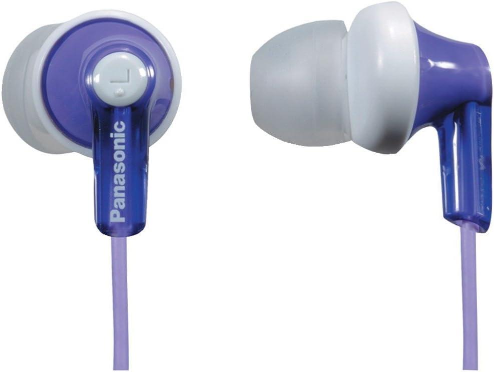 Panasonic ErgoFit Wired Earbuds, 3.5mm Jack In-Ear Headphones Wired with Dynamic Crystal-Clear Sound and Soft Ergonomic Custom-Fit Earpieces (S/M/L), for Phones and Laptops - RP-HJE120-V (Purple)