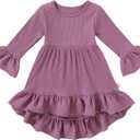YOUNGER TREE Toddler Baby Girls Fall Clothing Solid Cotton Pit Irregular Skirt Winter Dress Long Sleeve Skirt Outfits (Pink)
