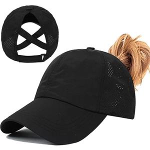 Womens Ponytail Hat Baseball Cap, Adjustable Criss Cross Baseball Cap High Bun Unisex Quick Drying Trucker Hats (One Size, Zblack)