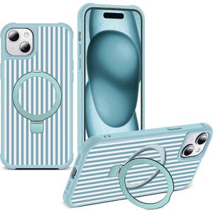 Compatible with Striped iPhone 15 Case with Stand,6.1" Blue