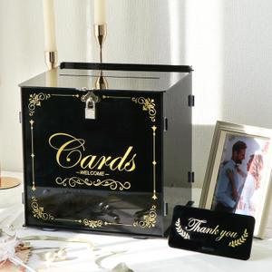 OurWarm Acrylic Wedding Card Box with Lock, Black Gift Card Box for Wedding Reception & More