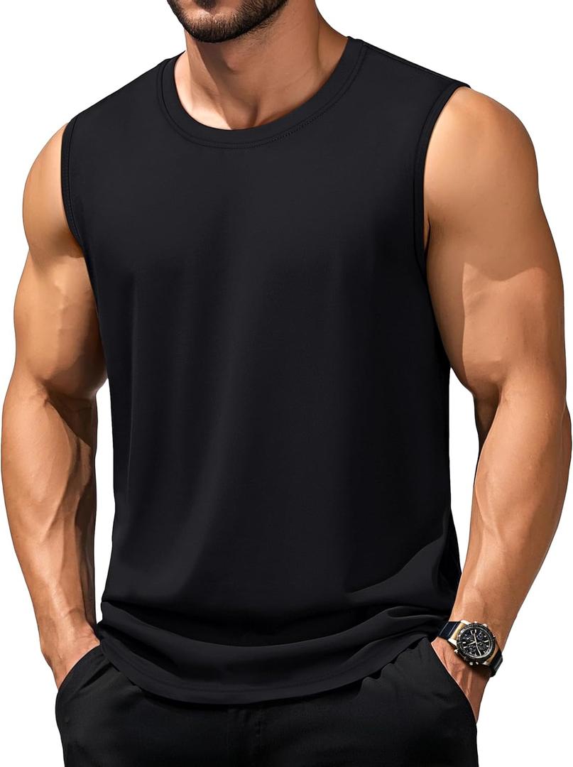 TACVASEN Tank Top for Men Moisture Wicking Cotton Sleeveless Shirts Muscle Gym Workout Causal Summer Tank Tops (XX-Large, #01 Black)