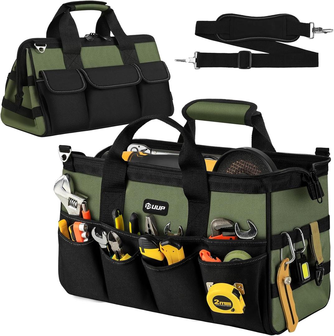 18-Inch Large Tool Bag, 16-Pocket Portable Tool Box Organizer Storage, Heavy Duty Tactical Toolbag with Big Zipper, Travel Carry Toolbox, Father Day Dad Men Electrician Contractor Welding Gift (Green)