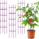 4 Packs Large Tomato Cages for Garden up to 6.5ft Heavy Duty Tomato Plant Trellis with 80 Clips Assembled Plant Support Cages with Adjustable Stake Arms for Vegetables, Climbing Plants (Purple)