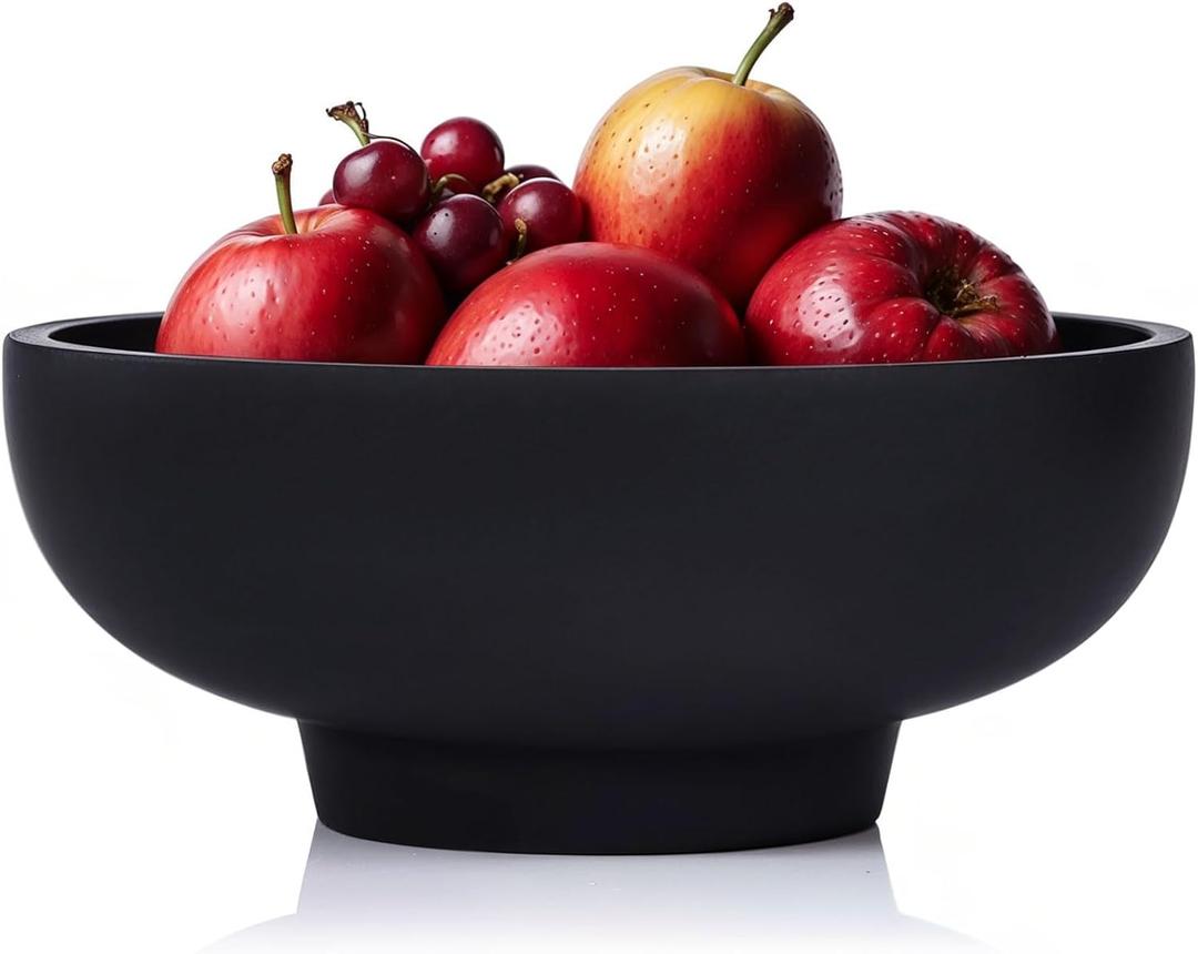 Resin Black Decorative Pedestal Bowl for Home Decor - Modern Matte Black Fruit Bowl for Kitchen Counter, Entryway or Coffee Table or Table Decor - Centerpiece Bowls for Keys, Fruit, Candy (Black)