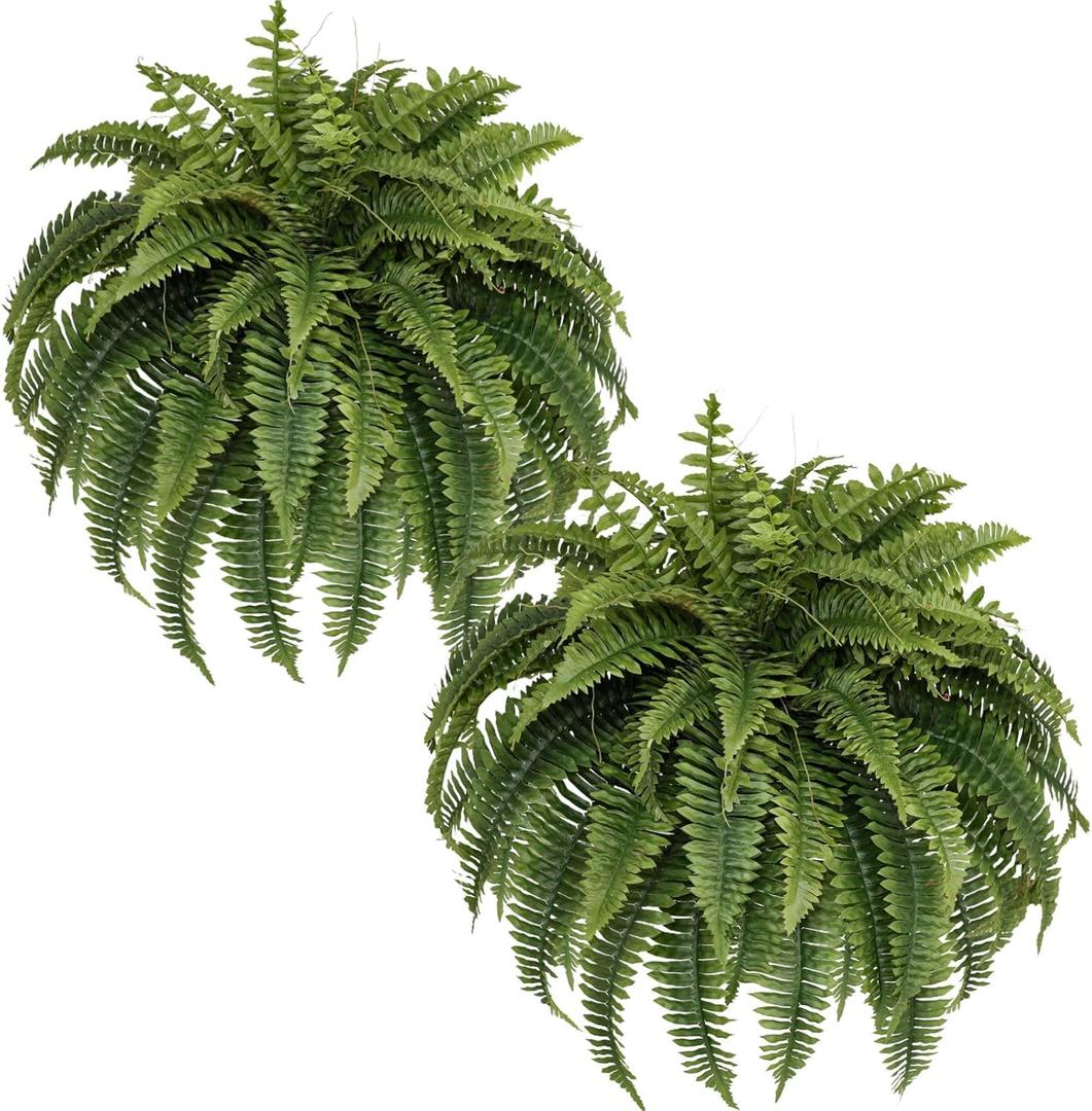 Silky Artificial Boston Fern Bush,48IN Fake Fern Large Hanging Plant That Look Real for Outdoors Home Decor,80Branches (Pack of 2)