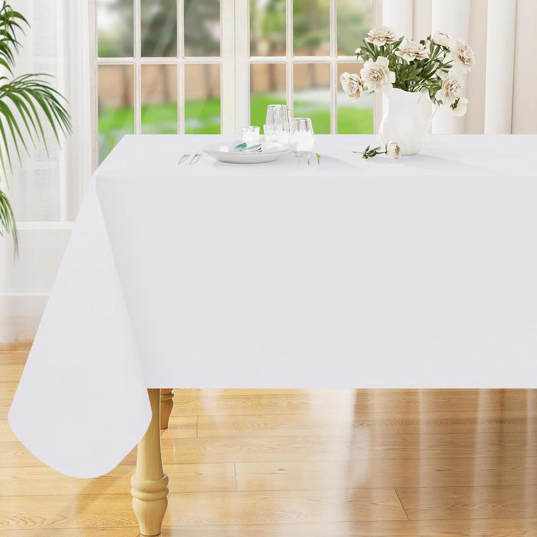 Smiry Rectangle Table Cloth 60x144 Inch, Waterproof Wipeable Vinyl Tablecloths Protector, Oil Spill Proof Plastic Table Cover for Dining, Picnic, Camping, Outdoor, White