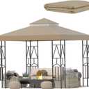 119''x119'' Canopy Replacement Top Double Tiered Gazebo Cover for Yard, Patio & Garden Durable Sunshade Replacement(No Frame)(Khaki)