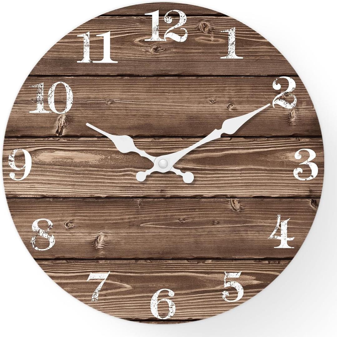 XFM Brown Wooden Wall Clock Battery Operated 14 Inch Rustic Farmhouse Clocks for Walls Silent Wall Clock for Office (No Solid Wood, it is with MDF Material)