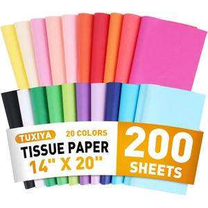 200 Sheets Tissue Paper, 20 Colors 14" X 20" Tissue Papers for Gift Bags Birthday Party Flower Decoration, Colored Tissue Paper Bulk for Packaging