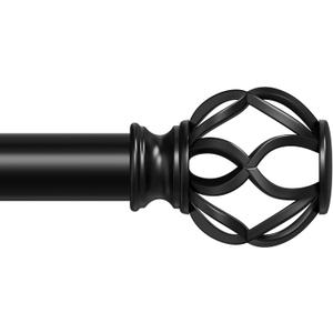 Black Curtain Rods for Windows, Matte Black Decorative Window Treatment Rods, 1 inch Metal Adjustable Heavy Duty Drapery Rods 48 to 84 Inch, Splicing Drapery Rods with Twisted Cage Finial