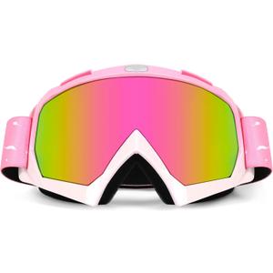 Motorcycle Goggles, Dirt Bike ATV Riding Off-Road Ski Goggles UV Anti-Fog Windproof Dustproof for Men & Women (Pink/Colorful Lens)