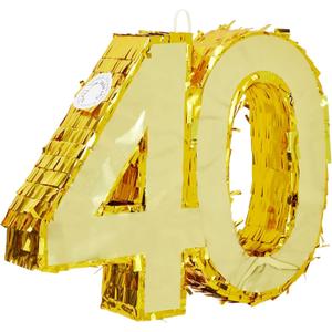 Sparkle and Bash Gold Foil Number 40 Pinata - Gold Foil Elegance for 40th Birthday Decorations - Easy-Fill Top Flap for Birthday Party - Hang & Centerpiece for Party Decor - Small - 16.5 x 3 x 13 in
