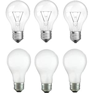 3pack Frosted & 3pack Transparent 100 Watt Incandescent Light Bulbs, A19 Shatter Resistant Rough Service Light Bulb (6pack)
