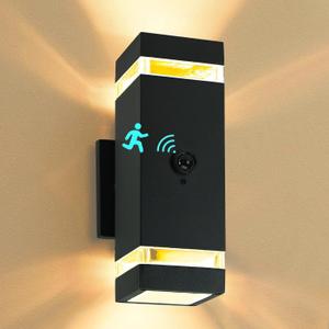 Motion Sensor Outdoor Wall Lights, Dusk to Dawn Exterior Sconce, Black Aluminum Waterproof Porch Light Fixtures with GU10 LED Bulbs, Modern Wall Mount Lighting for House Garage, ETL Listed (Warm Light 1Pack)