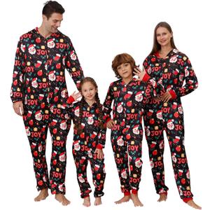 ANGELGGH Family Matching Christmas Onesie Pajamas, Vacation Cute Printed One Piece Pajamas, Xmas Hooded Holiday Sleepwear (8-10 Years, Joy Santa)
