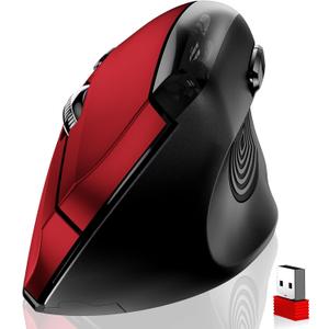 Memzuoix Ergonomic Wireless Mouse, 2.4G Optical Cordless, 800/1200/1600 DPI, Vertical Computer Mouse for Laptop, Mac, PC, Desktop (Right Hand, Large) - Red