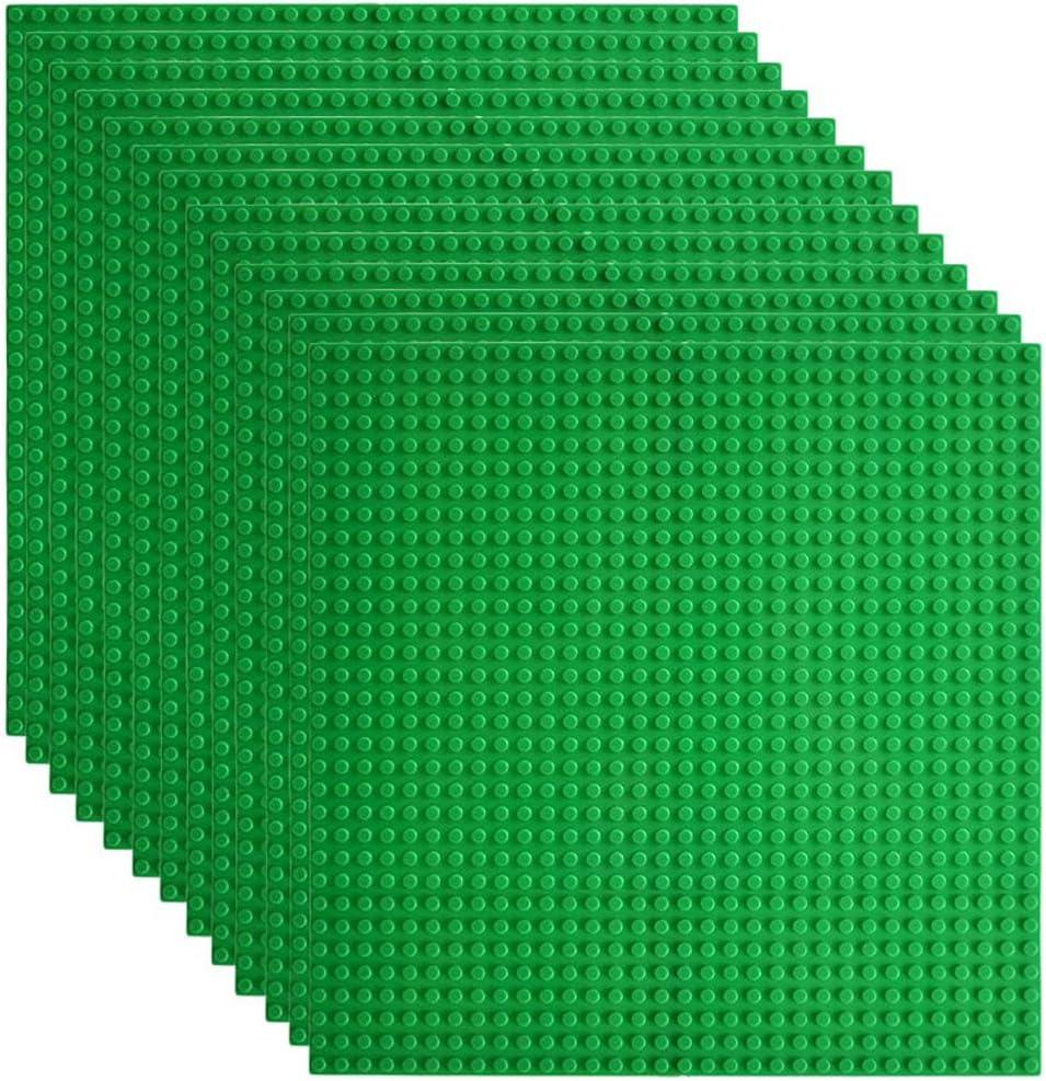 Lekebaby 12 Pack Classic Baseplates 10" x 10", Building Base Plates for Building Bricks, 100% Compatible with Major Brands and Activity Table-Baseplate, Sturdy & Safe, Age 3 and up Kids, Green