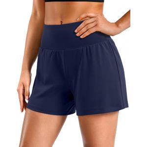 Soothfeel Running Athletic Shorts for Women 5" High Waisted Shorts (Blue, L)