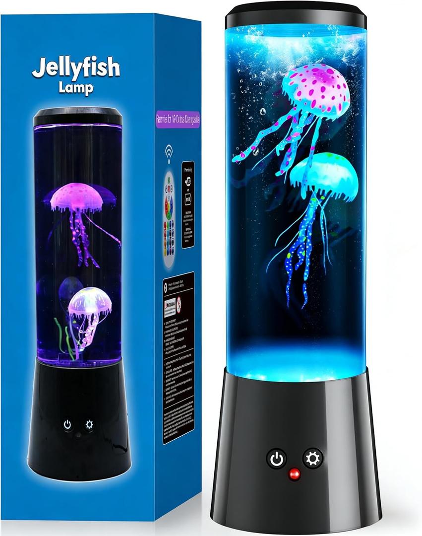 Jellyfish Lamp, 16 Color LED Fantasy Jellyfish Tank Table Light with Remote, Dual Power Supply, Eye-Friendly Ambient Lamp for Home Office Bedroom Decor, Perfect Holiday Gift for Adults & Kids