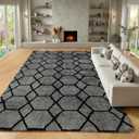 ONASAR 8x10 Area Rugs for Living Room, Fluffy Grey and Black Bedroom Rug, Geometric Boho Large Soft Plush Shaggy Fuzzy Floor Carpet for Nursery Kids Classroom Playroom Dorm Home Decor