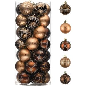 Valery Madelyn Christmas Ornaments Set, 35ct 2 Inches Brown Copper Gold Shatterproof Christmas Tree Decorations, Luxury Hanging Ball Ornaments Bulk for Xmas Holiday Party Decor