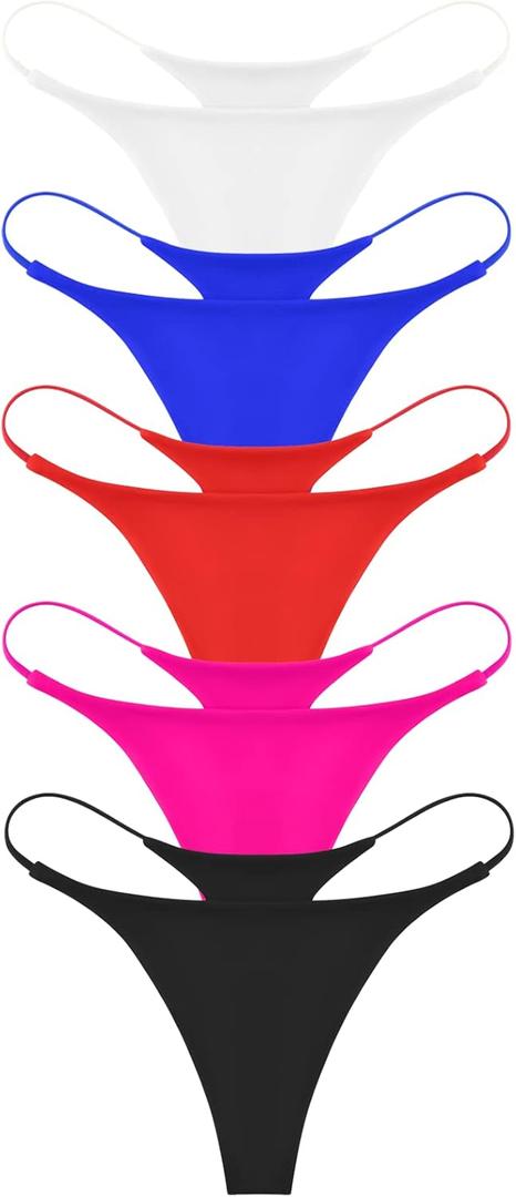 ETAOLINE Women's Thong Bikini Cheeky Bottom Solid G String Panties (5 Pack), S