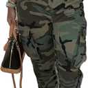 Womens Camo Cargo High Waist Pants Camouflage Military Elastic Trousers with Pockets (Small)