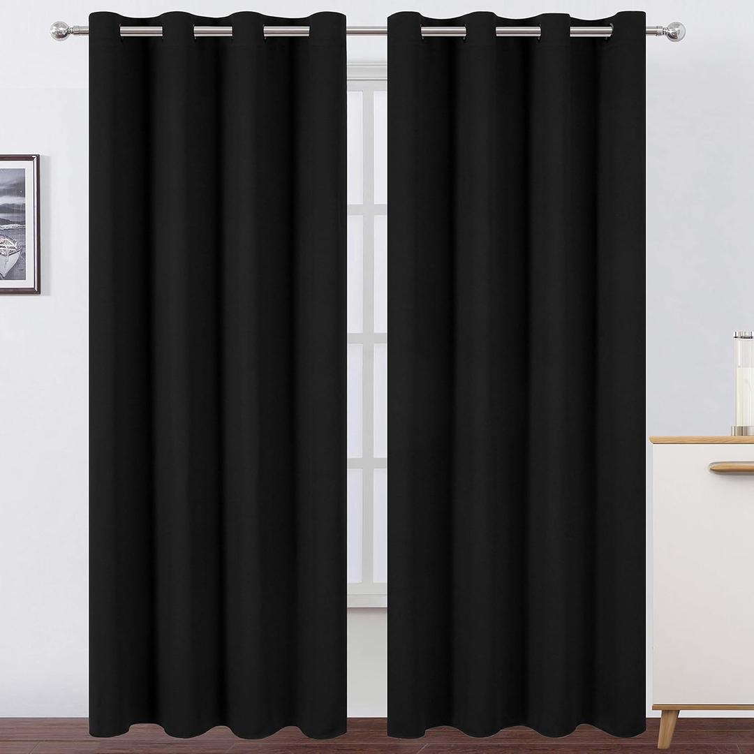 LEMOMO Blackout Curtains 52 x 108 inch/Black Curtains Set of 2 Panels/Thermal Insulated Room Darkening Bedroom Curtains (52"W x 108"L (Pack of 2))