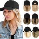 Qlenkay Baseball Cap with Hair Extensions 14inch Wavy Curly Bob Hairstyle Adjustable Wig Hat Attached Synthetic Hairpiece for Woman Grape Red