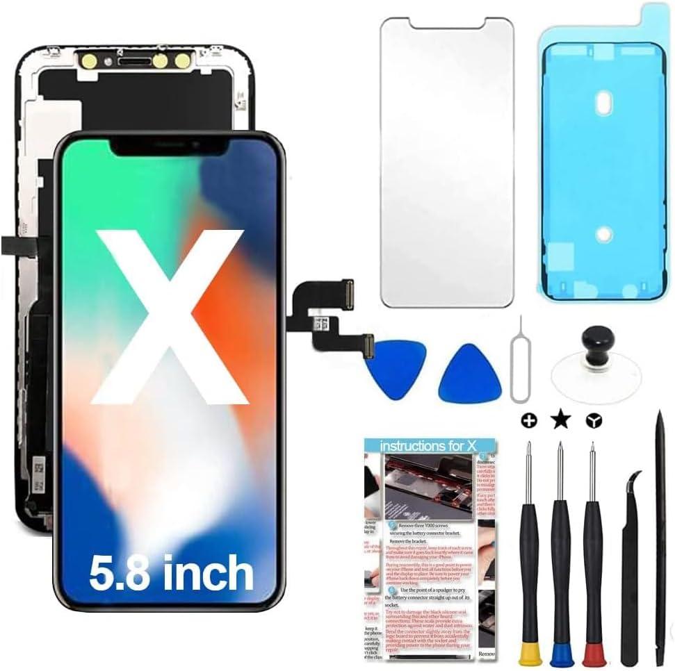 for iPhone X Screen Replacement 5.8 inch, LCD 3D Touch Display Digitizer Assembly with Repair Tools - Model A1901, A1902, A1865
