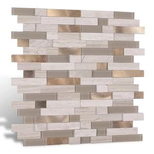 Nicesungdeco Peel and Stick 3D Natural Stone Mosaic Backsplash Tiles, 12" x 12" 5-Sheet Backsplash Self Adhesive Tiles for Kitchen Fireplace Vanity (Grey Gold)