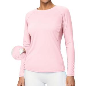 Heathyoga Rash Guard for Women UPF 50+ SPF UV Protection Shirts for Women Long Sleeve Swim Shirts for Woman Sun Shirt Pink, S