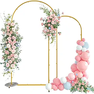 Snughome Arch Backdrop Stand, Set of 2 Metal Balloon Arch Stand (7.2FT+6FT), Gold Wedding Arch Frame for Party, Baby Shower, Holiday, Ideal for Balloon Flower