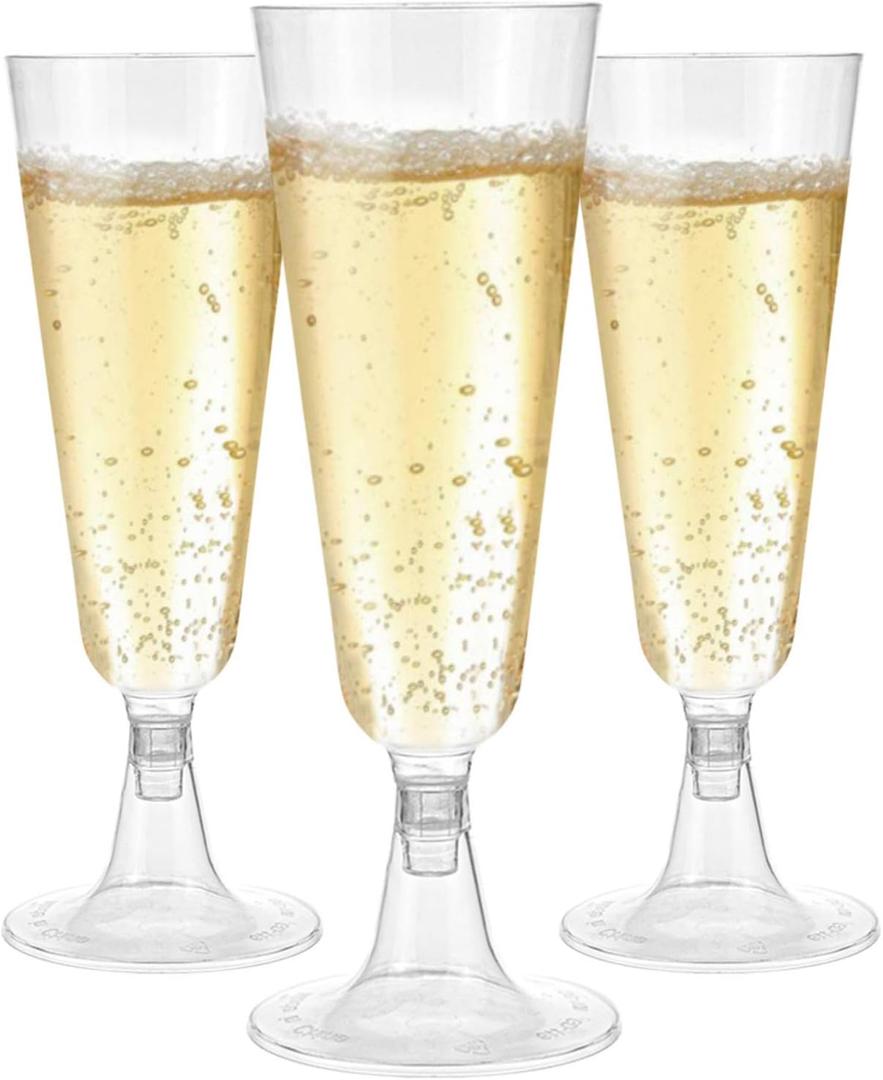 Hedume 100 Pack Champagne Flutes, 5oz Disposable Clear Plastic Champagne Glasses, Toasting Flute Set for Mimosas, Bloody Mary's, Wine Glasses, Sodas, Cocktail Cups, Parfaits, Sundaes etc