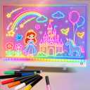 Rechargeable Led Drawing Board for Kids, 11.8*7.9" Dry Erase Board, 4 Modes &7 Colors Glow Doodle Note Board, Include Hanging Chain, 2 Stands, 8 Markers, Spray Bottle, Cleaning Cloth, Kid Girls Gifts