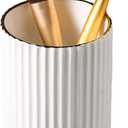 IEEK Makeup Brush holder Organizer,Glass Cosmetic Makeup Brush Cup Ceramics Brushes Storage Holder,White and Gold Modern Make Up Brush Cup Pen Pencil Holder Striped Vase