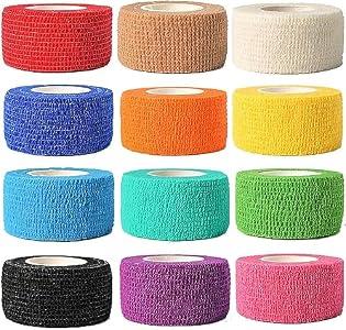 12 Pack Self Adhesive Bandage Wrap, 1" x 5 Yards, Cohesive Athletic Tape